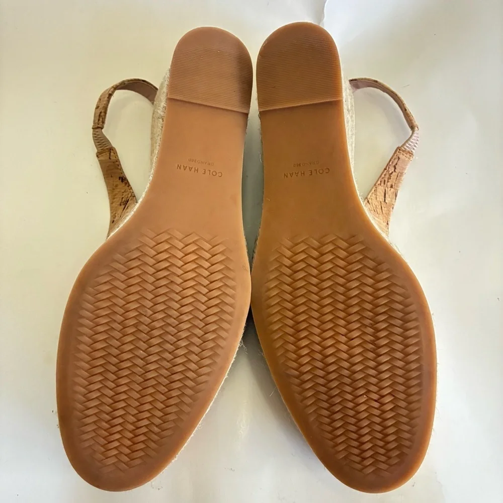 Cole Haan Women's Cloudfeel Natural Linen Espadrille Wedge Slingback Size 9